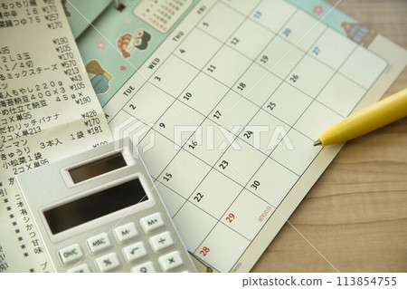 Receipt, calendar and calculator 113854755