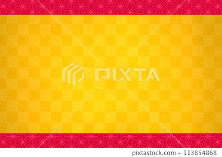 日本圖案方格圖案和麻葉背景金葉和紅色 113854868
