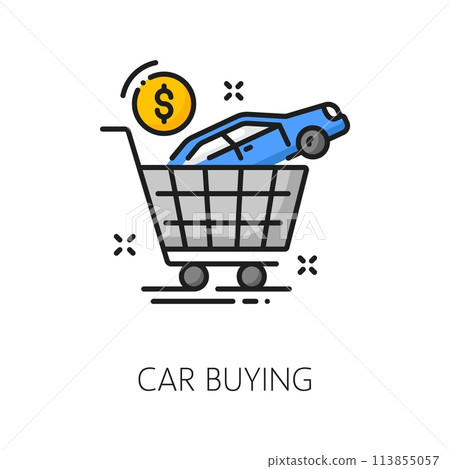 Auto dealer, dealership, car company line icon. Vehicle official dealership, automobile buy shop or rental auto distributor line vector icon. Car salon thin line sign or symbol with shopping card Auto dealer, dealership, car company line icon. Vehicle official dealership, automobile buy shop or rental auto distributor line vector icon. Car salon thin line sign or symbol with shopping card 113855057