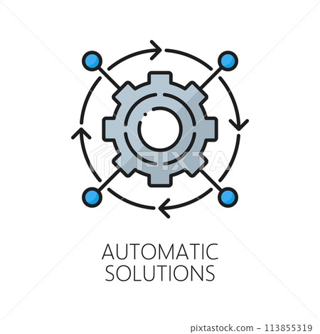 Machine learning icon of automatic solutions for AI artificial intelligence algorithm, vector color line. AutoML or automated machine learning for artificial intelligence neuroscience and AI mind Machine learning icon of automatic solutions for AI artificial intelligence algorithm, vector color line. AutoML or automated machine learning for artificial intelligence neuroscience and AI mind 113855319