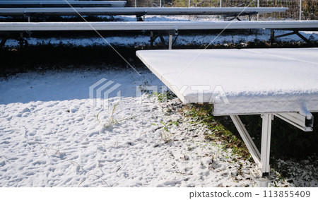 Solar panels covered in snow 113855409