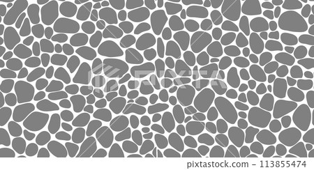 Gravel and pebble stone pattern for floor tile or paving, vector background. Mosaic gravel and cobblestone pebbles pattern of soft shape stones, ceramic rocks and round irregular cobbles for tile 113855474