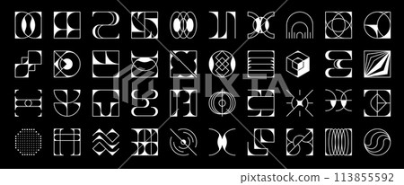 Futuristic brutalism geometric figures, y2k abstract shapes and elements isolated vector set. White brutalist forms with sharp angles and bold lines, surreal visual modernity icons, brutal symbols 113855592