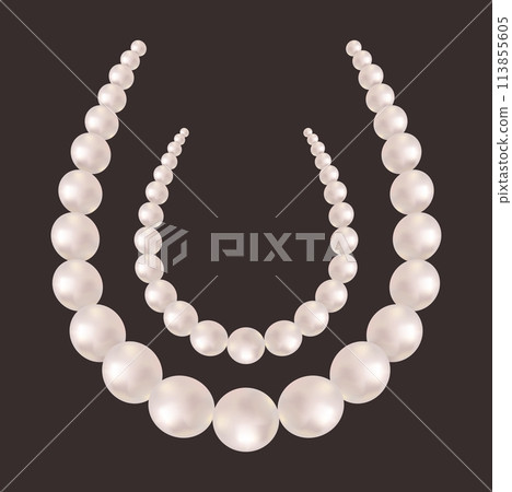 Pearl necklace. Precious white pearl beads. Vector illustration 113855605