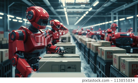 Futuristic technology retail warehouse concept, Futuristic of warehouse management with robot Futuristic technology retail warehouse concept, Futuristic of warehouse management with robot 113855834