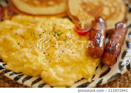 English breakfast with pancake English breakfast with pancake 113855941