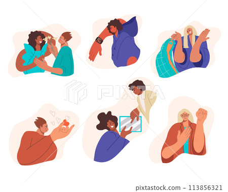 Set of hand gestures in hand drawn style 113856321