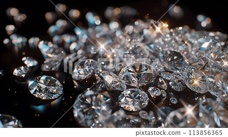 黑色背景下排列的鑽石顆粒的特寫鏡頭 113856365