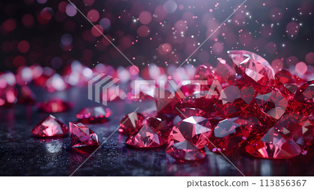 黑色背景下排列的紅寶石顆粒特寫 黑色背景下排列的紅寶石顆粒特寫 113856367