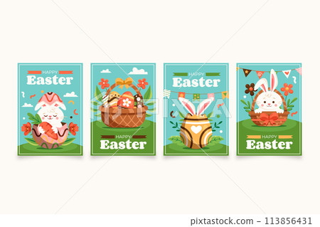 Set of Easter cards in flat style 113856431