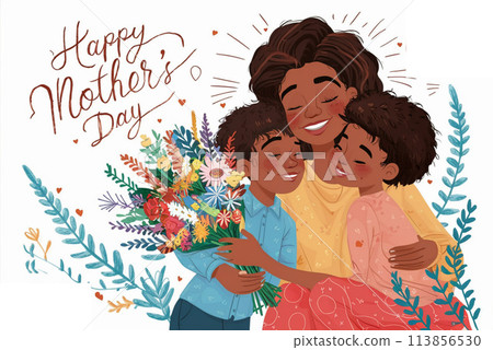 Mother's day greeting card. lovely mom love her child, vector illustration poster design 113856530