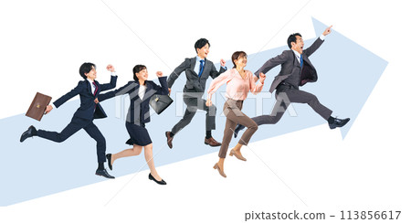 一群商務人士向上跳躍-透明背景的全身照片PNG，手工精確剪裁 113856617