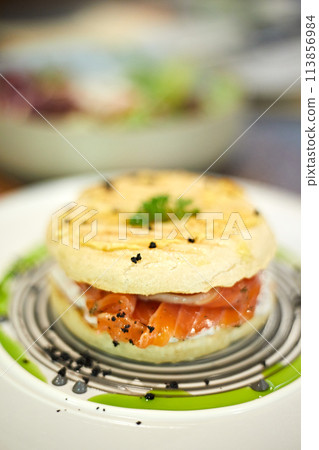 bagel with smoked salmon. bagel with smoked salmon. 113856984
