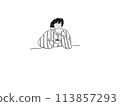Illustration of a girl in pajamas eating bread for breakfast 113857293