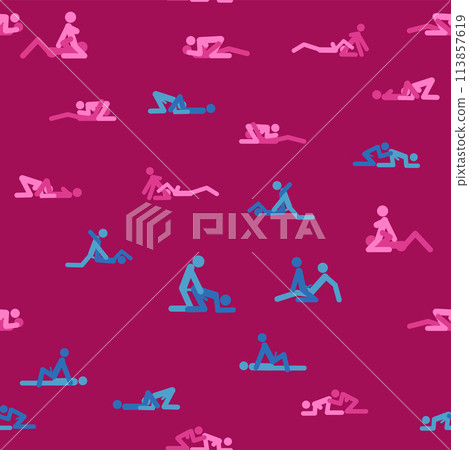 Kama Sutra, seamless pattern, design, poster, fabric. Kamasutra, sketchy poses for making love. Set. 113857619