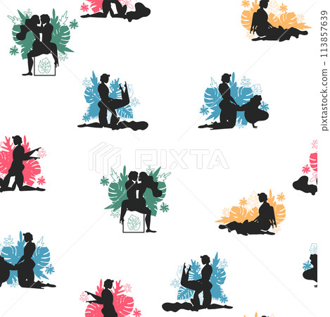 Kama Sutra, seamless pattern, design, poster, fabric. Kamasutra, sketchy poses for making love. Set. 113857639