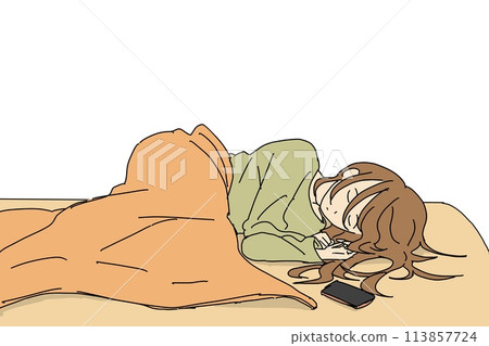 一個女人睡在床上，打瞌睡，睡覺，睡著 113857724