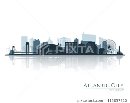Atlantic city skyline silhouette with reflection.  113857810