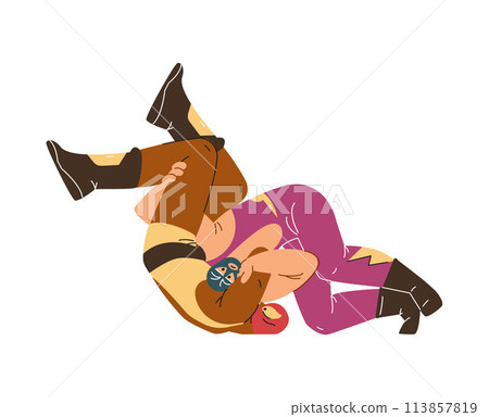 A dynamic illustration of wrestling wrestlers in uniforms and masks depicting freestyle, on a white background A dynamic illustration of wrestling wrestlers in uniforms and masks depicting freestyle, on a white background 113857819