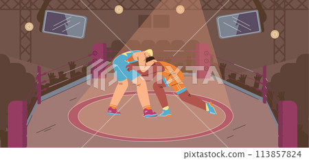 Focused wrestling competition vector illustration 113857824