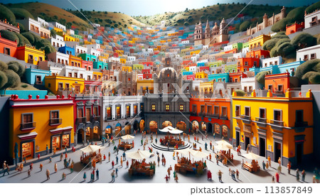 Diorama model of a colorful South American cityscape 113857849