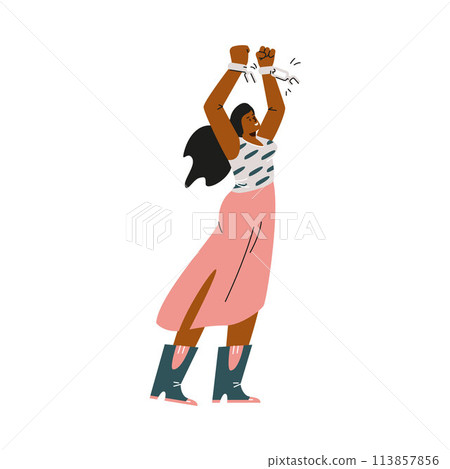 Triumphant woman breaking chains vector illustration 113857856