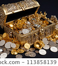 Gold and silver treasures and treasure chests 113858139