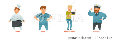 Labor Day with People of Different Profession Standing Vector Set 113858146