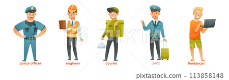 Labor Day with People of Different Profession Standing Vector Set 113858148