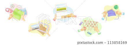 Hands Create Craft and Handmade Hobby Vector Set 113858169