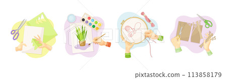 Hands Create Craft and Handmade Hobby Vector Set 113858179