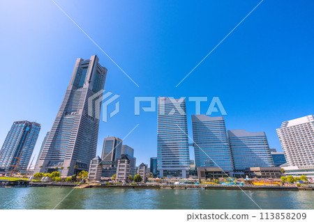 Yokohama cityscape in Japan, overlooking Yokohama Landmark Tower and Queen's Square in Minato Mirai 113858209