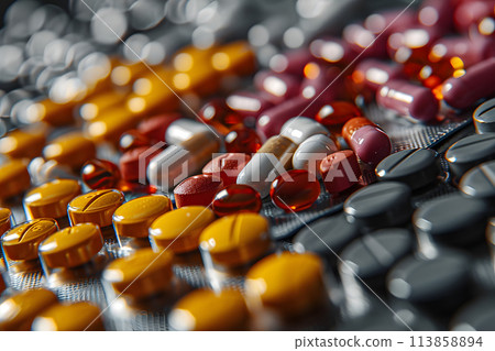 large assortment of different medical capsules with vitamins, antibiotics and medications large assortment of different medical capsules with vitamins, antibiotics and medications 113858894