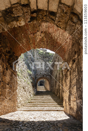 Mysterious tunnel Strada del Soccorso towards the Brescia castle historic heart Mysterious tunnel Strada del Soccorso towards the Brescia castle historic heart 113859603