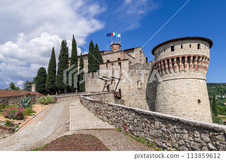 Entrance with drawbridge to Brescia medieval castle 113859612