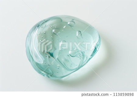 Gel. Green gel texture with bubbles swoosh swatch sample cosmetics. Cosmetic product close up. Facial jelly serum, cleanser, shower gel or shampoo. Transparent drop isolate on white background. Liquid Gel. Green gel texture with bubbles swoosh swatch sample cosmetics. Cosmetic product close up. Facial jelly serum, cleanser, shower gel or shampoo. Transparent drop isolate on white background. Liquid 113859898