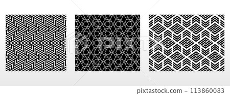 Geometric set of seamless black and white patterns. Simple vector graphics 113860083
