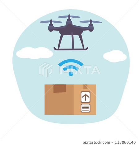 Delivery Service With Drone and cardboard box. 113860140