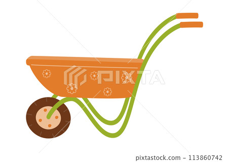 An empty garden wheelbarrow. Vector illustration on a white background. An empty garden wheelbarrow. Vector illustration on a white background. 113860742