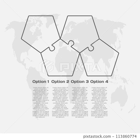 Four piece infographic pentagon puzzle process Four piece infographic pentagon puzzle process 113860774