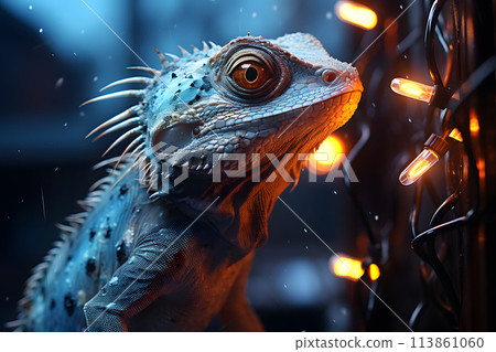 portrait of a tropical chameleon iguana lizard. wild nature and animals 113861060
