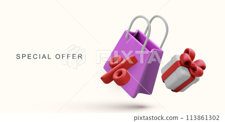 3d realistic Special offer concept on white background. Vector illustration. 3d realistic Special offer concept on white background. Vector illustration. 113861302