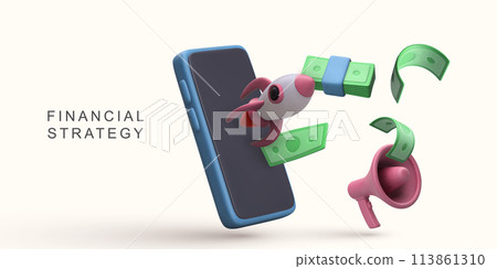 3d realistic Financial strategy concept on white background. Vector illustration. 113861310