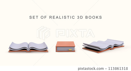 3d realistic set of realistic books on white background. Vector illustration. 113861318