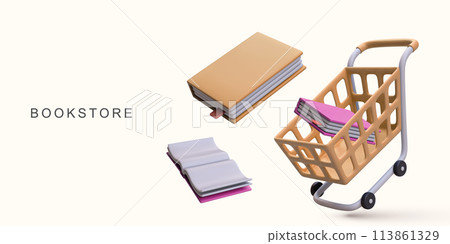 3d realistic concept bookstore on Internet on white background. Vector illustration. 113861329