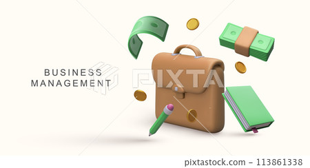 3d realistic business management concept on white background. Vector illustration. 113861338