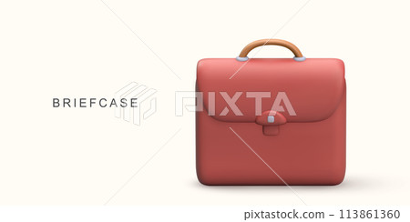 3d realistic red briefcase on white background. Vector illustration. 113861360