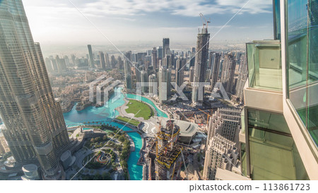 Amazing aerial view of Dubai downtown skyscrapers timelapse, Dubai, United Arab Emirates Amazing aerial view of Dubai downtown skyscrapers timelapse, Dubai, United Arab Emirates 113861723