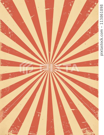 The center of the composition is adorned with a radiating line pattern resembling rays or stripes in the style of a vintage poster. 113861898