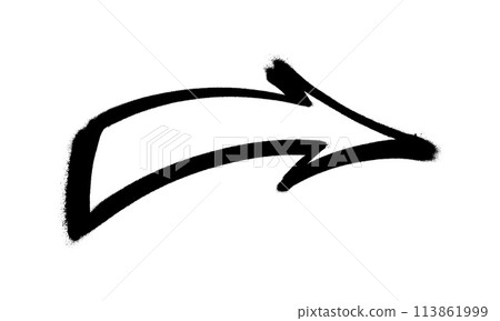 Graffiti arrow with overspray in black over white. 113861999